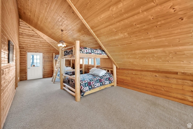 11551 E Marigold Ln Unit 1659, Heber City, UT 84032 - bedroom with vaulted ceiling, wooden ceiling, rustic walls, and carpet floors