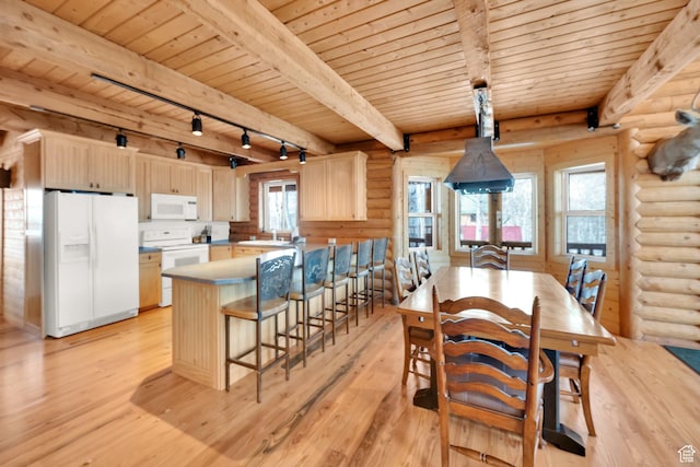 11551 E Marigold Ln Unit 1659, Heber City, UT 84032 - dining space with rustic walls, wooden ceiling, and rail lighting