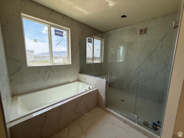1362 S 1960 W Unit 3, Lehi, UT 84043 - bathroom with marble tiled floors, a garden tub, and a marble finish shower