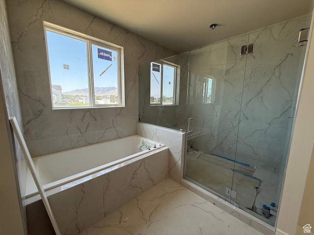 1362 S 1960 W Unit 3, Lehi, UT 84043 - full bathroom with marble tiled floors, a bath, and a marble finish shower