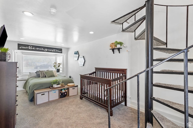 bedroom with carpet and recessed lighting