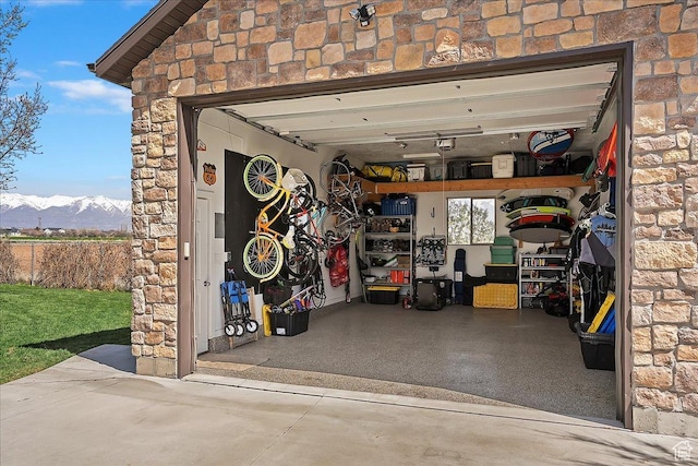 garage with a mountain view