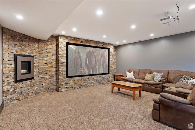 carpeted living room featuring recessed lighting