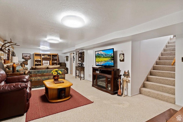 39 S 200 W, Morgan, UT 84050 - carpeted living area with stairway and a textured ceiling