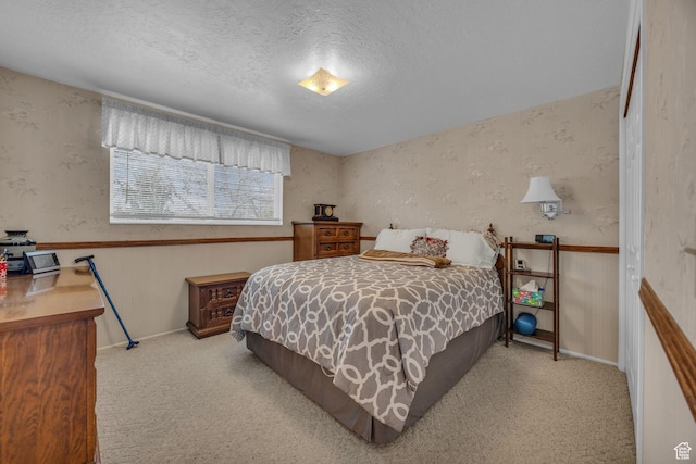 4926 S 3655 W, Taylorsville, UT 84129 - carpeted bedroom with a textured ceiling, wainscoting, and wallpapered walls