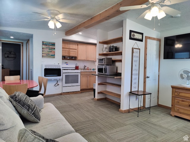 1559 S Bear Lake Blvd S, Garden City, UT 84028 - living area with light carpet, baseboards, and a ceiling fan