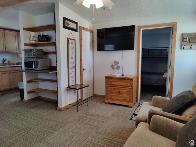 1559 S Bear Lake Blvd S, Garden City, UT 84028 - living room with baseboards, a ceiling fan, and light colored carpet