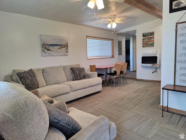 1559 S Bear Lake Blvd S, Garden City, UT 84028 - living area featuring a ceiling fan, electric panel, carpet floors, baseboards, and heating unit