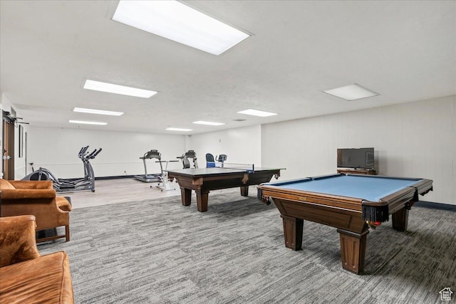 recreation room featuring carpet and pool table