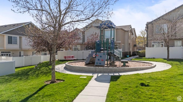 6351 W Traveler Ln, West Jordan, UT 84081 - view of community featuring a residential view, a lawn, fence, and playground community