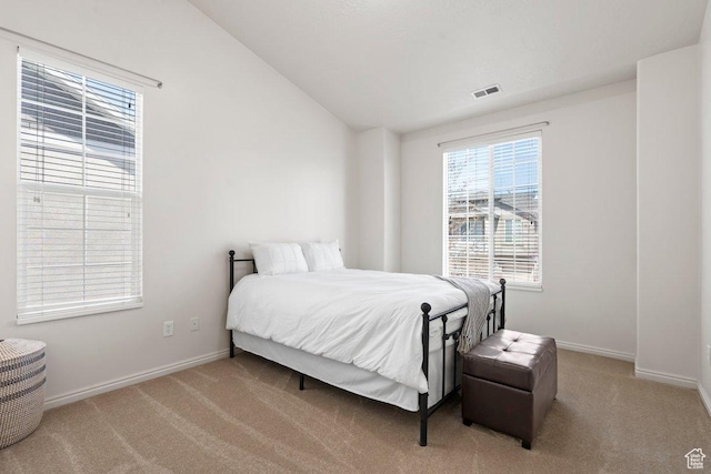 6351 W Traveler Ln, West Jordan, UT 84081 - bedroom featuring baseboards, vaulted ceiling, visible vents, and carpet