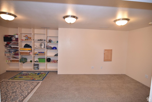basement with carpet flooring