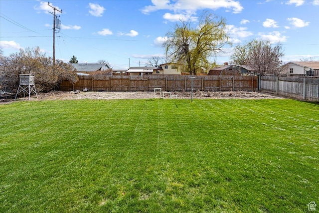 view of yard with a fenced backyard