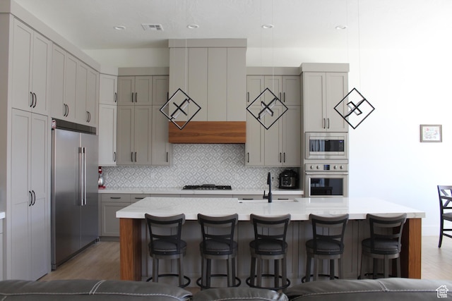 2892 E 1400 S, St George, UT 84790 - kitchen with stainless steel appliances, decorative backsplash, and gray cabinetry