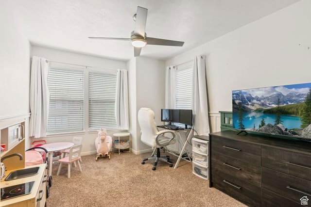 896 W Waterside Dr, Farmington, UT 84025 - carpeted office featuring baseboards, a sink, and a ceiling fan