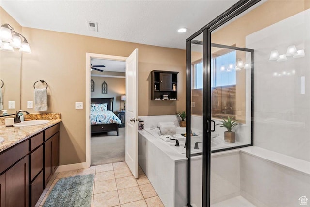 12133 S Broken Arch Ln, Herriman, UT 84096 - ensuite bathroom with double vanity, a stall shower, ensuite bathroom, visible vents, and a sink
