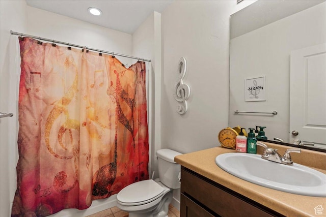 12133 S Broken Arch Ln, Herriman, UT 84096 - bathroom featuring tile patterned floors, toilet, a shower with shower curtain, and vanity