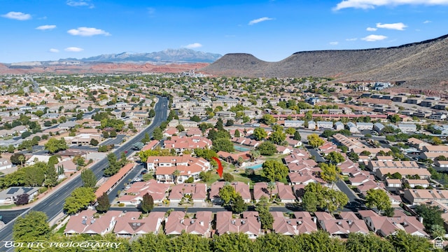 drone / aerial view with a mountain view and a residential view