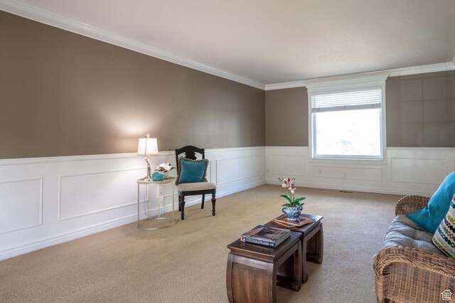 506 S 1200 E, Bountiful, UT 84010 - sitting room with crown molding, a decorative wall, carpet flooring, and a wainscoted wall