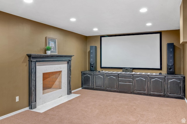 506 S 1200 E, Bountiful, UT 84010 - carpeted home theater with a high end fireplace, baseboards, and recessed lighting