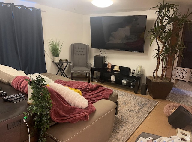 living room featuring tile patterned flooring