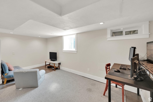 office space featuring baseboards and recessed lighting