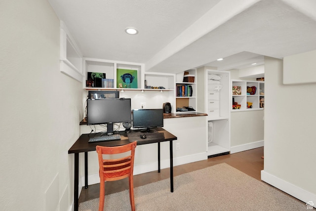 home office with recessed lighting and baseboards