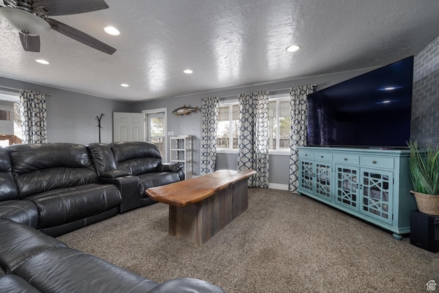 1674 E 1700 S, Naples, UT 84078 - living area with a textured ceiling, recessed lighting, ceiling fan, and carpet floors