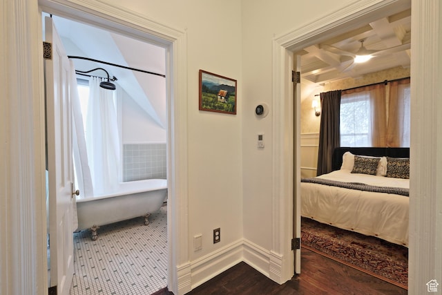 135 W 600 N, Salt Lake City, UT 84103 - bedroom with dark wood-style floors, beam ceiling, coffered ceiling, and wainscoting