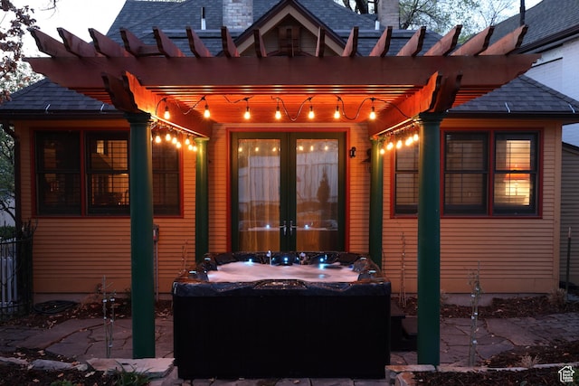 135 W 600 N, Salt Lake City, UT 84103 - back of house featuring french doors, a pergola, a patio area, and a hot tub