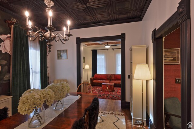135 W 600 N, Salt Lake City, UT 84103 - dining space with an ornate ceiling, a chandelier, and wood finished floors