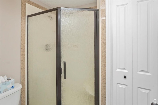 bathroom featuring toilet and a stall shower