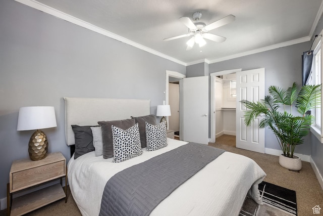 3752 S Mccall St E, South Salt Lake, UT 84115 - carpeted bedroom featuring ornamental molding, baseboards, a walk in closet, and ceiling fan