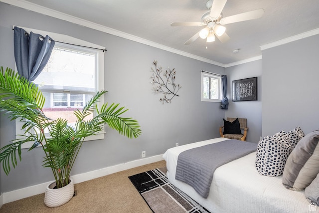 3752 S Mccall St E, South Salt Lake, UT 84115 - bedroom featuring ornamental molding, baseboards, a ceiling fan, and carpet