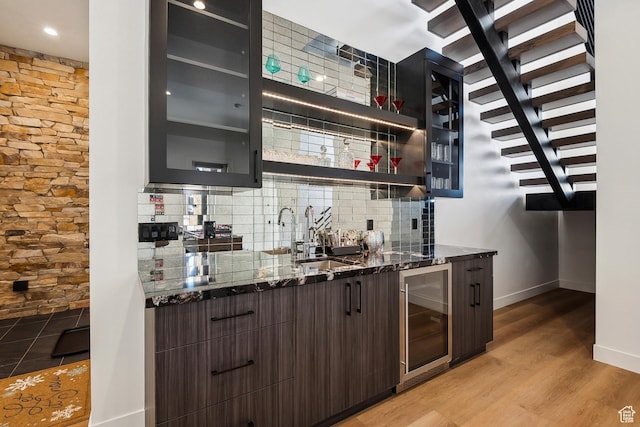1526 W Orion Way, Heber City, UT 84032 - bar featuring a sink, light wood-type flooring, tasteful backsplash, wet bar, and beverage cooler