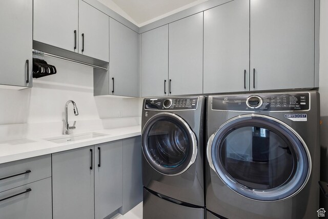 1526 W Orion Way, Heber City, UT 84032 - clothes washing area featuring separate washer and dryer, a sink, and cabinet space
