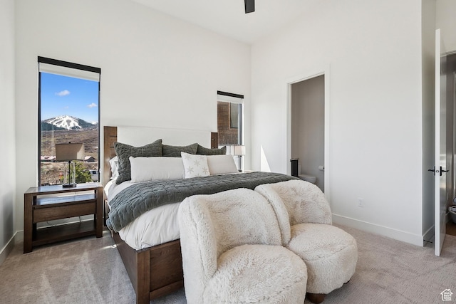 1526 W Orion Way, Heber City, UT 84032 - carpeted bedroom featuring baseboards, ceiling fan, and a mountain view