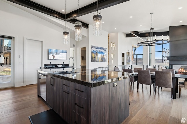 1526 W Orion Way, Heber City, UT 84032 - kitchen featuring wood finished floors, modern cabinets, dark brown cabinets, and a sink