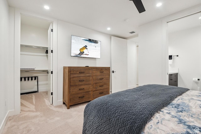 1526 W Orion Way, Heber City, UT 84032 - bedroom featuring baseboards, recessed lighting, light carpet, ceiling fan, and a walk in closet