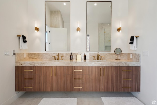 1526 W Orion Way, Heber City, UT 84032 - bathroom with a shower with door, double vanity, and a sink