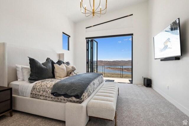 1526 W Orion Way, Heber City, UT 84032 - bedroom featuring a chandelier, baseboards, access to outside, and carpet floors