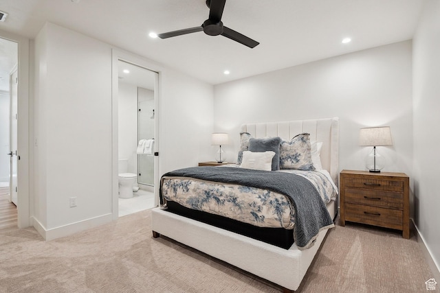 1526 W Orion Way, Heber City, UT 84032 - carpeted bedroom featuring recessed lighting, connected bathroom, ceiling fan, baseboards, and visible vents