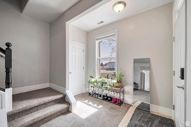 4911 W Calton Ln S, South Jordan, UT 84095 - carpeted entrance foyer with visible vents, baseboards, and stairs