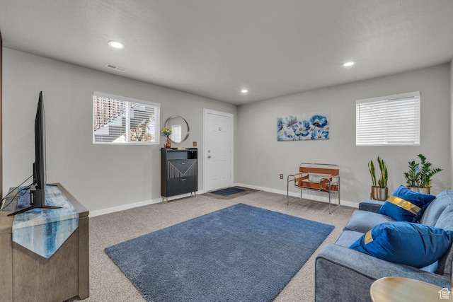 3618 S 300 E Unit A, Salt Lake City, UT 84115 - living area featuring carpet flooring, plenty of natural light, recessed lighting, and baseboards