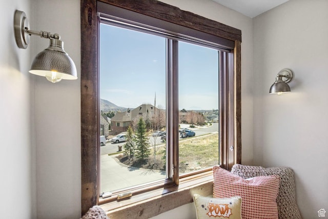 interior space featuring a mountain view