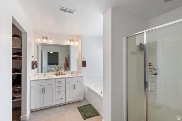 283 E Echo Ledge Dr S, Saratoga Springs, UT 84045 - bathroom featuring a bath, a stall shower, a sink, and visible vents
