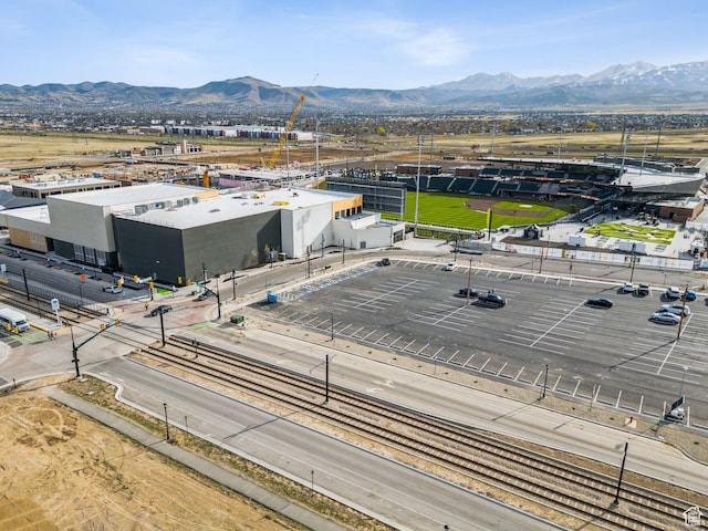 drone / aerial view featuring a mountain view