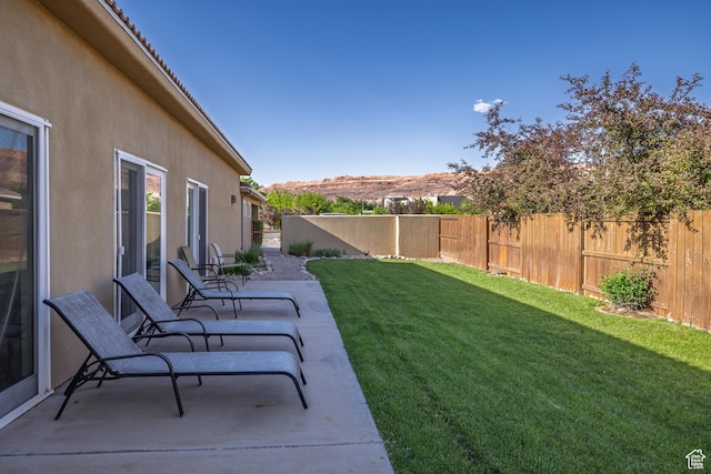 327 W Williams Way, Moab, UT 84532 - view of yard featuring a fenced backyard, a patio area, and a mountain view