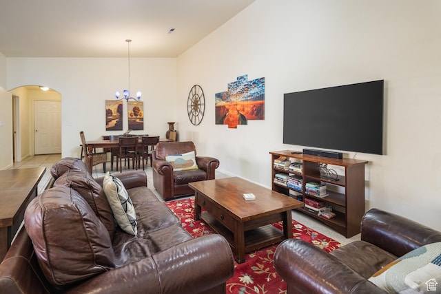 327 W Williams Way, Moab, UT 84532 - living area featuring arched walkways and a notable chandelier