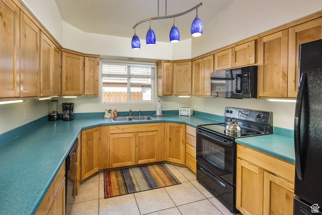 327 W Williams Way, Moab, UT 84532 - kitchen with a sink, pendant lighting, black appliances, and light tile patterned flooring